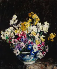 E. Charlton Fortune, Still life with narcissus and anemone, oil on canvas