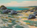 John Marshall Gamble, Bush Lupine and Poppies, Sand Dunes, Monterey, oil on canvas