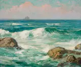 Marine (Clipper ship on the horizon) by Maurice Braun, oil on canvas, sold Aug 2017
