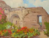 Mission San Juan Capistrano by Marion Wachtel, oil on canvas affixed to board, sold Aug 2017