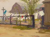 Sam Hyde Harris, On the Line, oil on canvas affixed to board