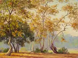 Autumn Trees, Spring Colors, Ranch in the foothills (A group of three) by Paul Grimm, oil on artist board, sold Aug 2017