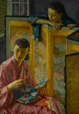 Mischa Askenazy, Two women with a Japanese folding screen, oil on canvas