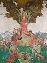 Agnes Tait, The Learning Tree, oil and silver leaf on canvas affixed to board