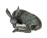 Mark Rossi, White-tailed Fawn Reclining, bronze with gray-green patina