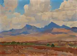Maynard Dixon, Hills near Tumacácori Mission, Arizona, 1926, oil on canvasboard