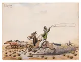 Florencio Molina Campos, Goucho on horseback, gouache, watercolor, crayon and graphite on paper