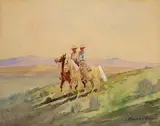 Two cowboys riding a hill by Edward Borein, watercolor on paper, sold Aug 2017