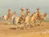 Four vaqueros on Palomino horses by Edward Borein, watercolor and graphite on paper, sold Aug 2017