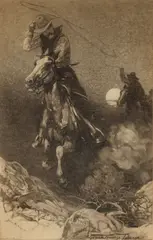 Frank Tenney Johnson, Chase by Moonlight, charcoal and pencil on paper