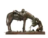 Charles Schreyvogel, The Last Drop, bronze with green patina