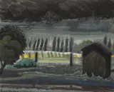 Charles E. Burchfield, Landscape with House and Trees, watercolor and gouache on paper laid down on board