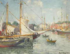 The Waterfront, Gloucester by Guy Carleton Wiggins, oil on board, sold May 2017
