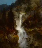 Hermann Herzog, Waterfall with Mill, oil on canvas