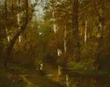 Ralph Albert Blakelock, Walking Along the River, oil on canvas