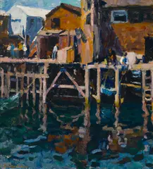 E. Charlton Fortune, Wharf, Monterey, circa 1915, oil on canvas