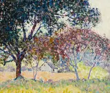 William Clapp, Landscape with Barn, oil on board
