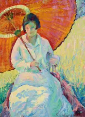 Omer Thomas Lassonde, Seated Woman with a Parasol, oil on canvas