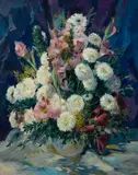 Emil Kosa Jr., Still life with chrysanthemums and gladiolus, oil on canvas