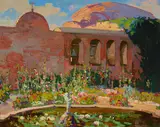 Franz Bischoff, San Juan Capistrano Mission Yard, oil on canvas