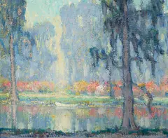 Hazy Morning in the Garden of Dreams by William Posey Silva, oil on canvas affixed to board, sold Apr 2017