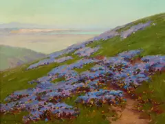 John Marshall Gamble, Flowering lupine on a coastal hillside, 1904, oil on canvas