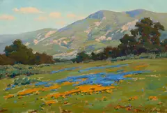 John Marshall Gamble, Poppies and Lupine, Santa Paula, oil on canvas