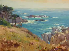 Coastal view by Benjamin Brown, oil on artist board, sold Apr 2017