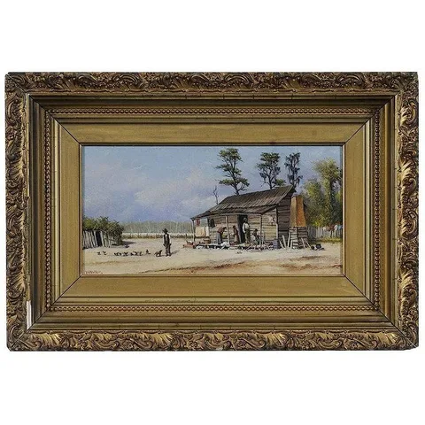 William Aiken Walker, Cabin Scene, oil on artist board