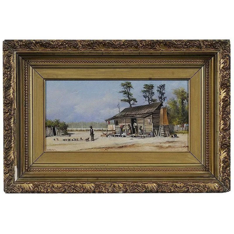 Cabin Scene by William Aiken Walker, oil on artist board, sold Jul 2017