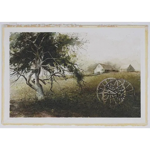Hubert Shuptrine, Hay Wagon Wheels, Owl's Head, Maine, 1970, watercolor on heavy Arches paper