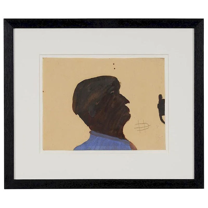 Clementine Hunter, Portrait of a Man, circa 1940s, oil on paper