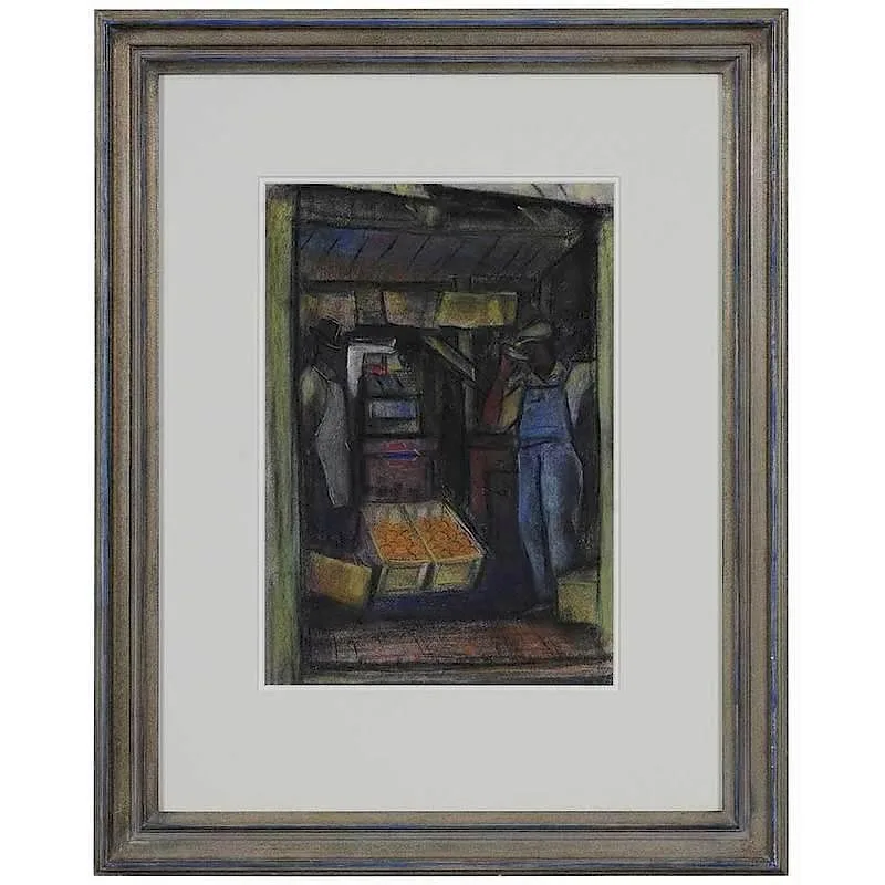 Emil Eugen Holzhauer, Fruit Stand, pastel on paper