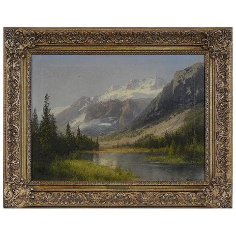 Hermann Herzog, High Country Lake, oil on canvas,Â  17 x