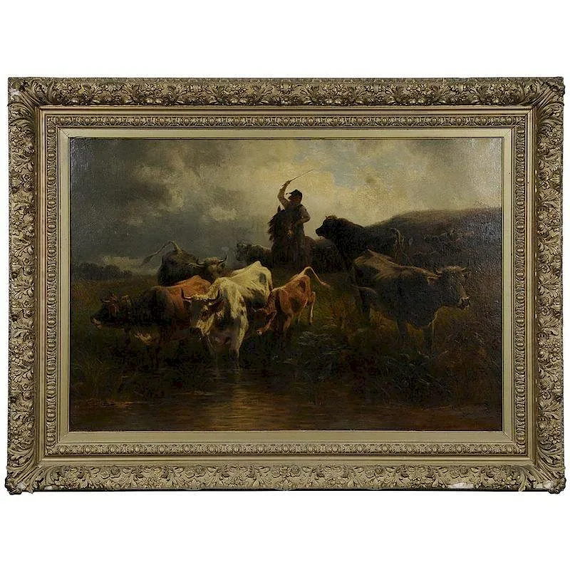 Droving Cattle by Paul Weber, oil on canvas, sold Jul 2017