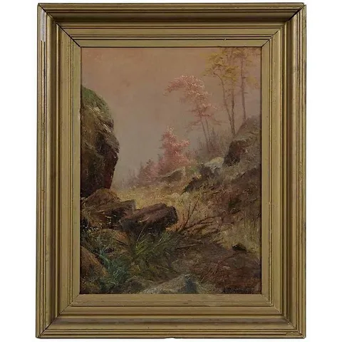 A. Robinson, Foggy Fall Morning, oil on fiberboard