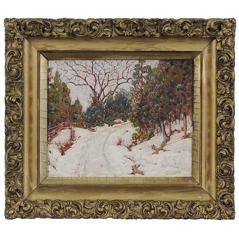 Gustave Cimiotti, Cedars in Snow, Danville, Vermont, oil on fiberboard