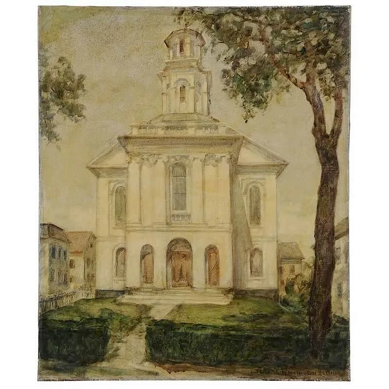 Jerome Pennington Dewitt, Church, oil on canvas