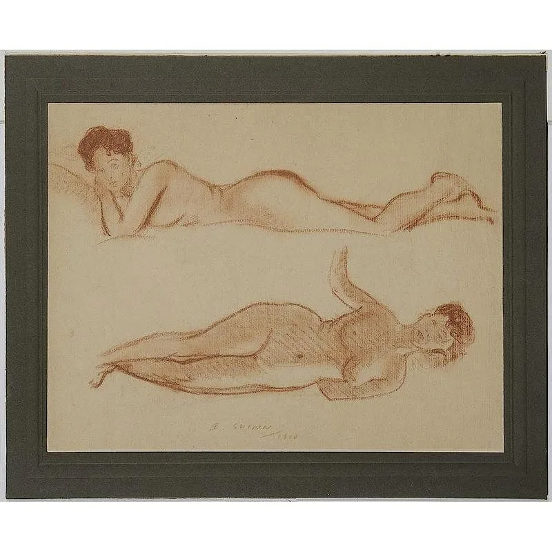 Nude Studies by Everett Shinn, 1901, conte crayon on cream paper, sold Jul 2017