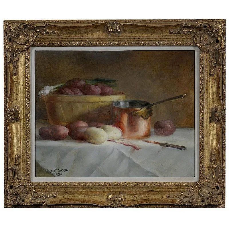 James M. Sulkowski, Still Life with Potatoes and a Copper Pot, 1980, oil on plywood