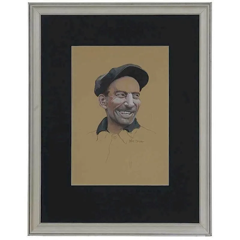 Smiling Man Wearing Cap by John Drew, gouache on paper, offered Jul 2017
