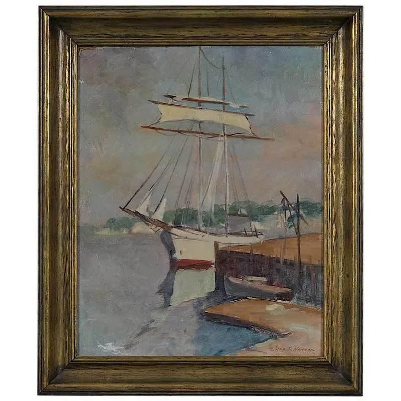 Charles D. Hannan, Moored Yacht, oil on canvas