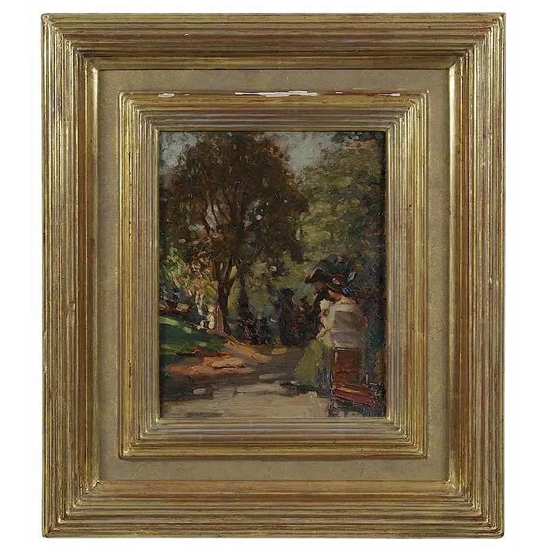 Figures in Central Park by Theresa Bernstein, oil on card board, sold Jul 2017