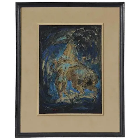 Charles Edward Burdick, Nude With a Rampant Horse, ink and oil on board