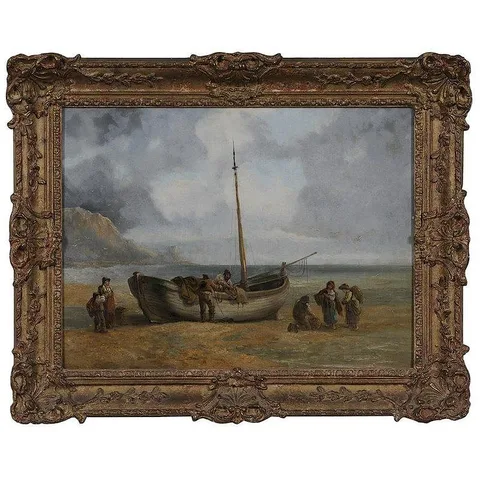 Thomas Luny, Fisher Folk on Shore, spurious signature lower left "T. Luny, oil on canvas