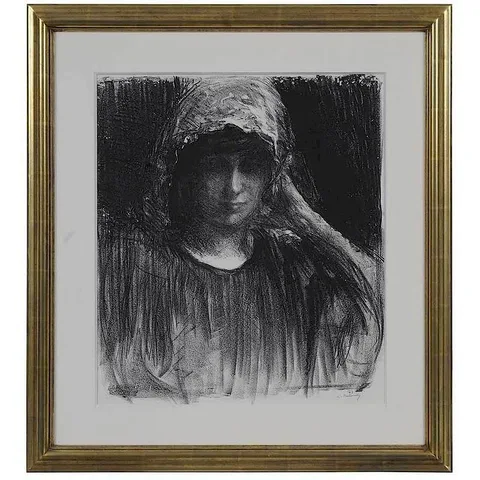 La Mantille by Albert de Belleroche, 1904, lithograph on paper, sold Jul 2017