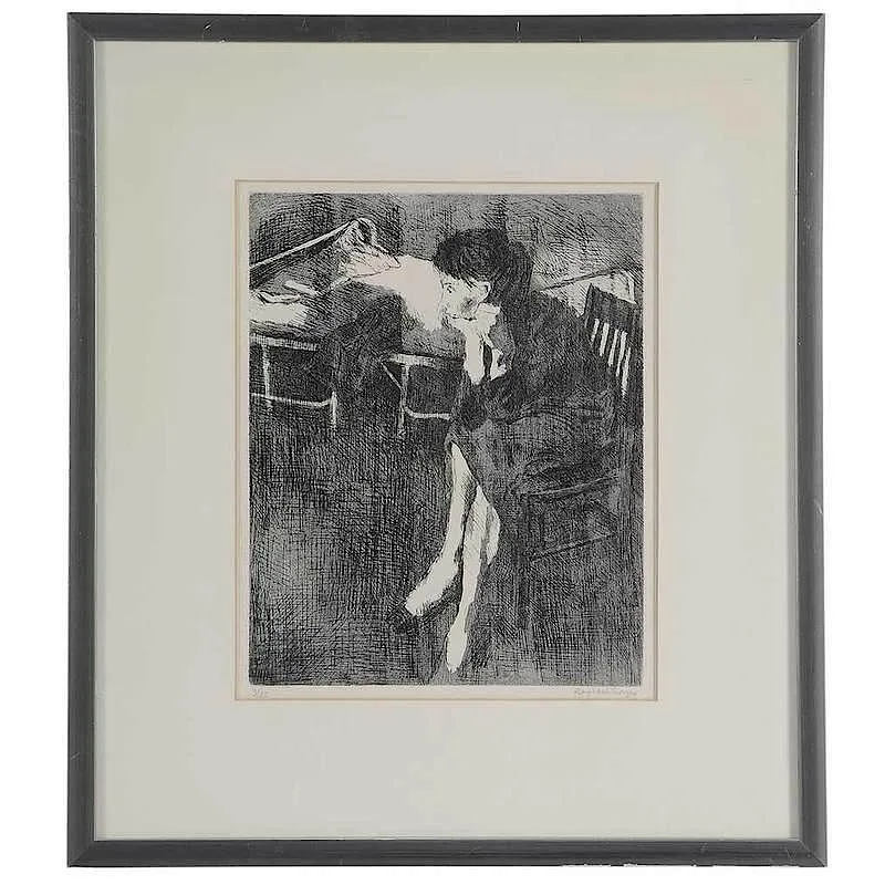 Raphael Soyer, Woman Beside a Cot, etching and aquatint on paper