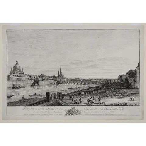 Bernardo Bellotto, [Perspective de la galerie et du Jardin son Excellence Mgr./ Le Compte de BrÌ_hl..], 1747, engraving on laid paper with pineapple or cone watermark