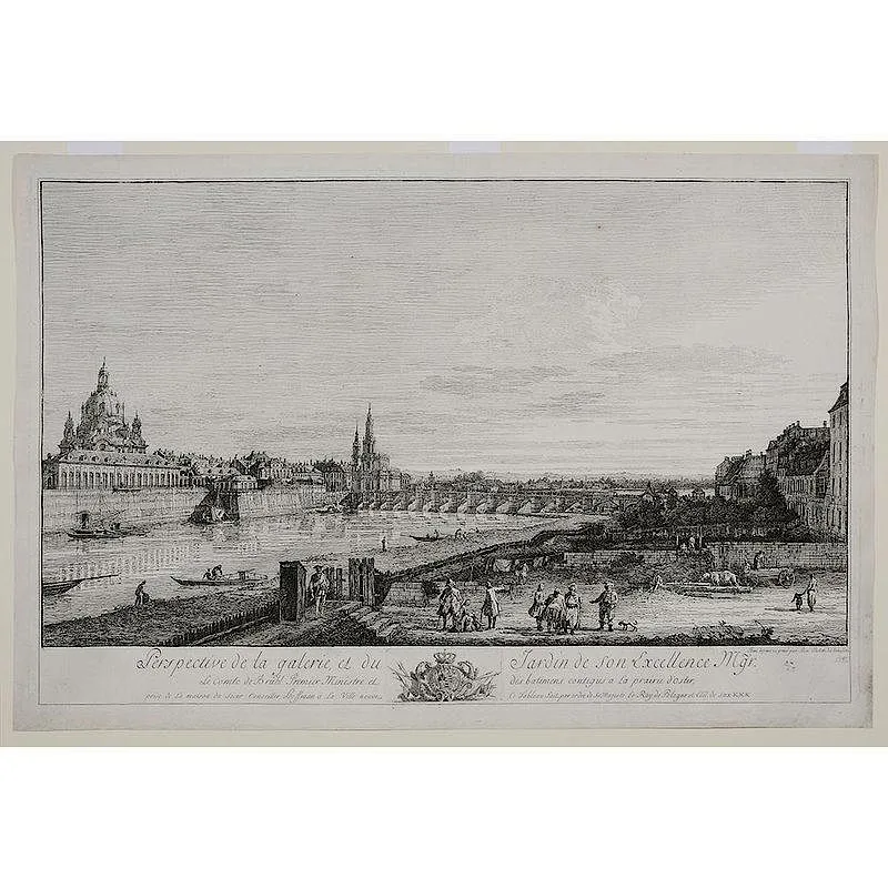 Bernardo Bellotto, [Perspective de la galerie et du Jardin son Excellence Mgr./ Le Compte de BrÌ_hl..], 1747, engraving on laid paper with pineapple or cone watermark