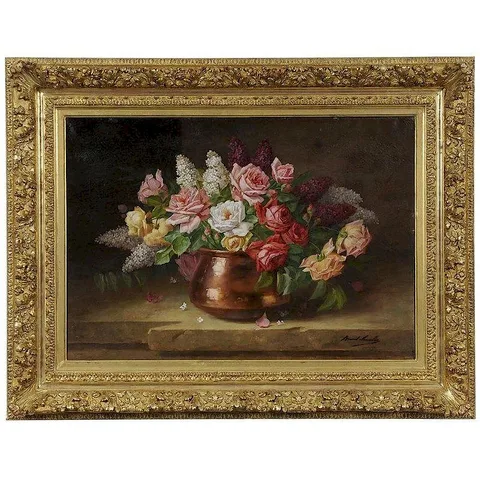 Alfred-Arthur Brunel de Neuville, Still Life with Roses and Lilacs, oil on canvas